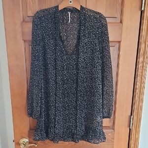 Free People Sheer Black Floral Long Sleeve Dress